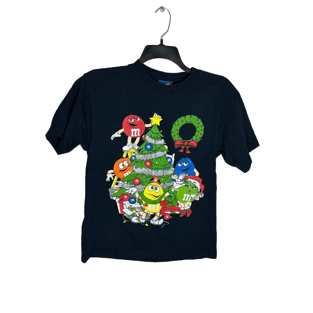 VINTAGE M&M Christmas T-Shirt Adult Medium Blue Chocolate Holiday Xmas Mens 90s